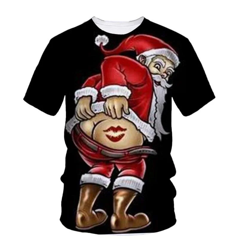 New Summer 3D Christmas Tree Santa Claus Printing T Shirt Snowman Reindeer Graphic T-shirts For Men Kids Funny Short Sleeves Top