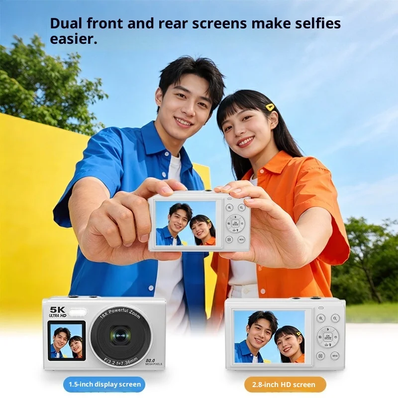 Cross-border Exclusive CMOS Camera Students 5K Dual-screen Beauty Selfie High-definition Digital Camera 80.0 Million Pixels TF