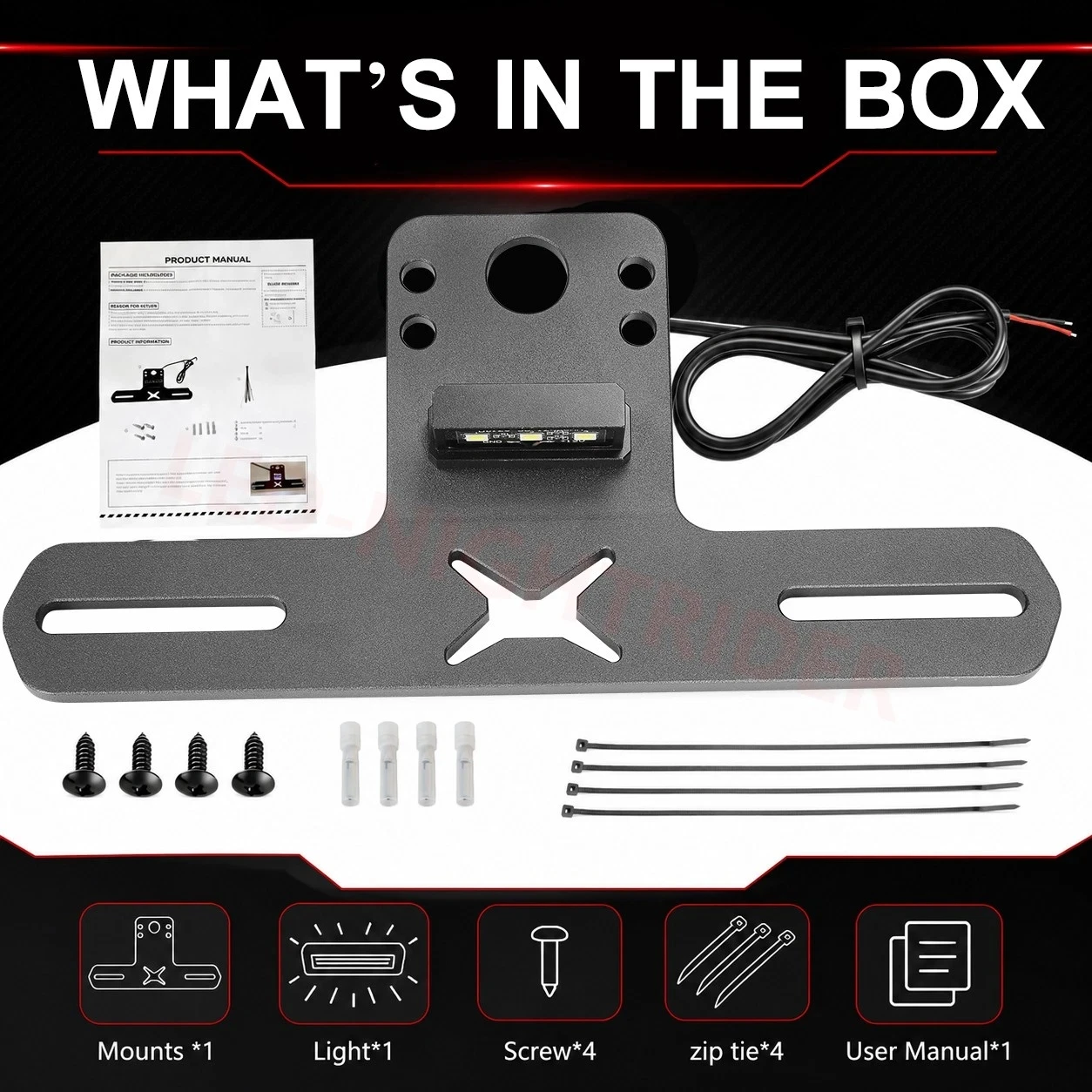 Aluminum Heavy Duty License Plate Holder + White LED Illumination Light For ATV UTV for Polaris Ranger, General, RZR For Honda