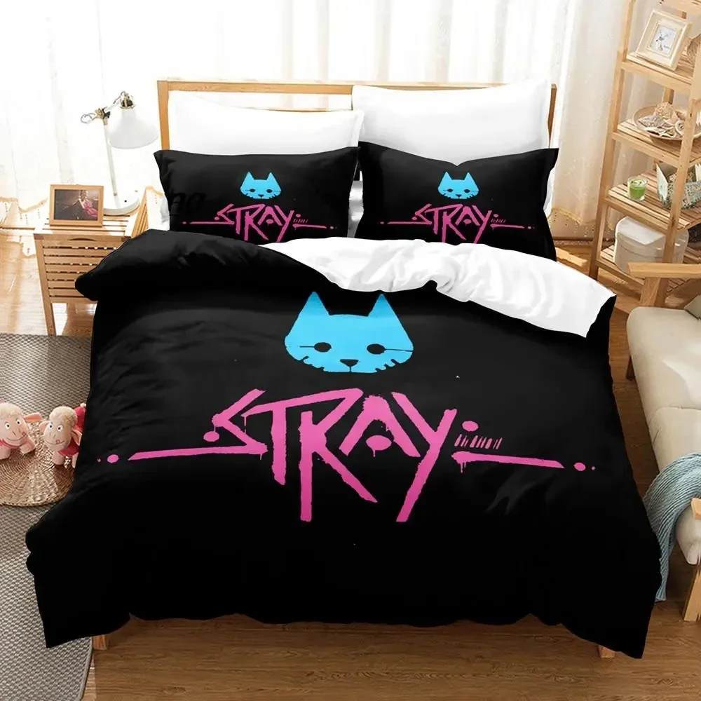 Stray Game Cat And Momo Bedding Set Single Twin Full Queen King Size Aldult Boys Bedroom Duvetcover Sets Kawaii Anime Bed