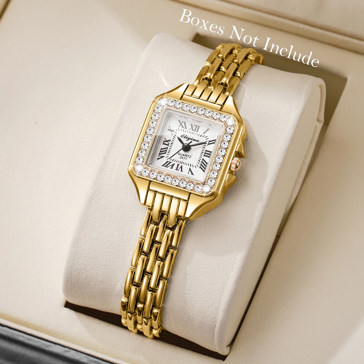 Elegant Square Women Watches Fashion Rhinestone Roma Dial Quartz Wristwatch Reloj Mujer Ladies Clock (Without Box)