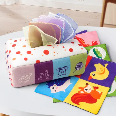 Montessori Toys Baby Tissue Box Soft Paper Toddler Finger Exercise EducationalLearning Activity Sensory Plush Toy for Kids Game