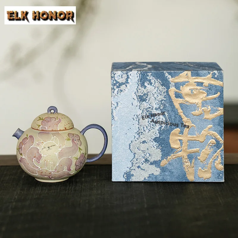 145ml Hand-painted Nine-tailed Fairy Fox Teapot Elegant Tea Infuser Pot Tea Making Kettle with Strainer Cafes Accessories Craft