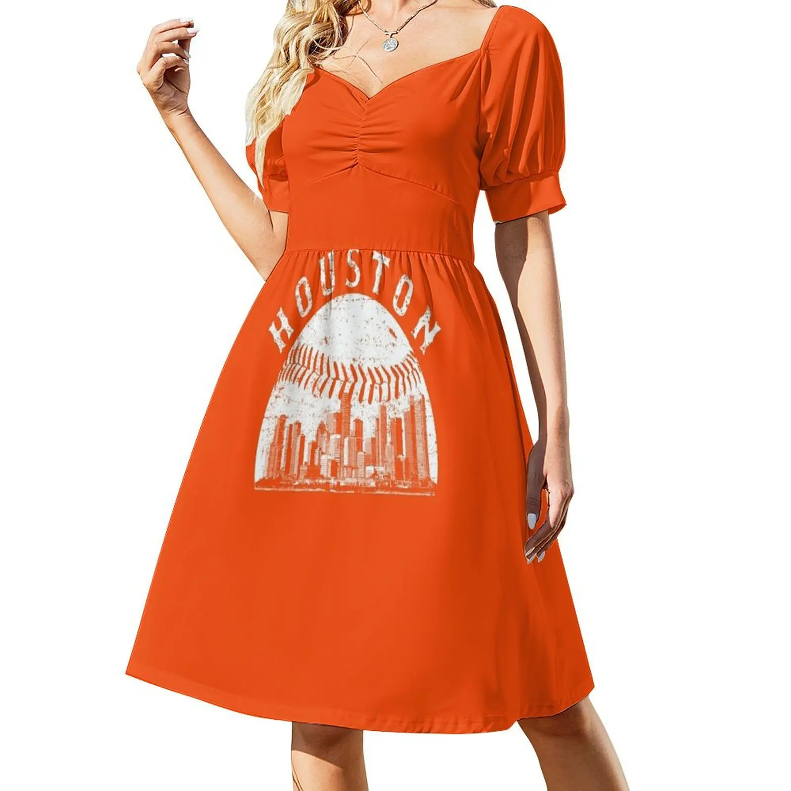 Vintage Houston Cityscape Baseball Lover For Men Women Kid Classic Short Sleeved Dress dresses korean style Dresses gala Dress