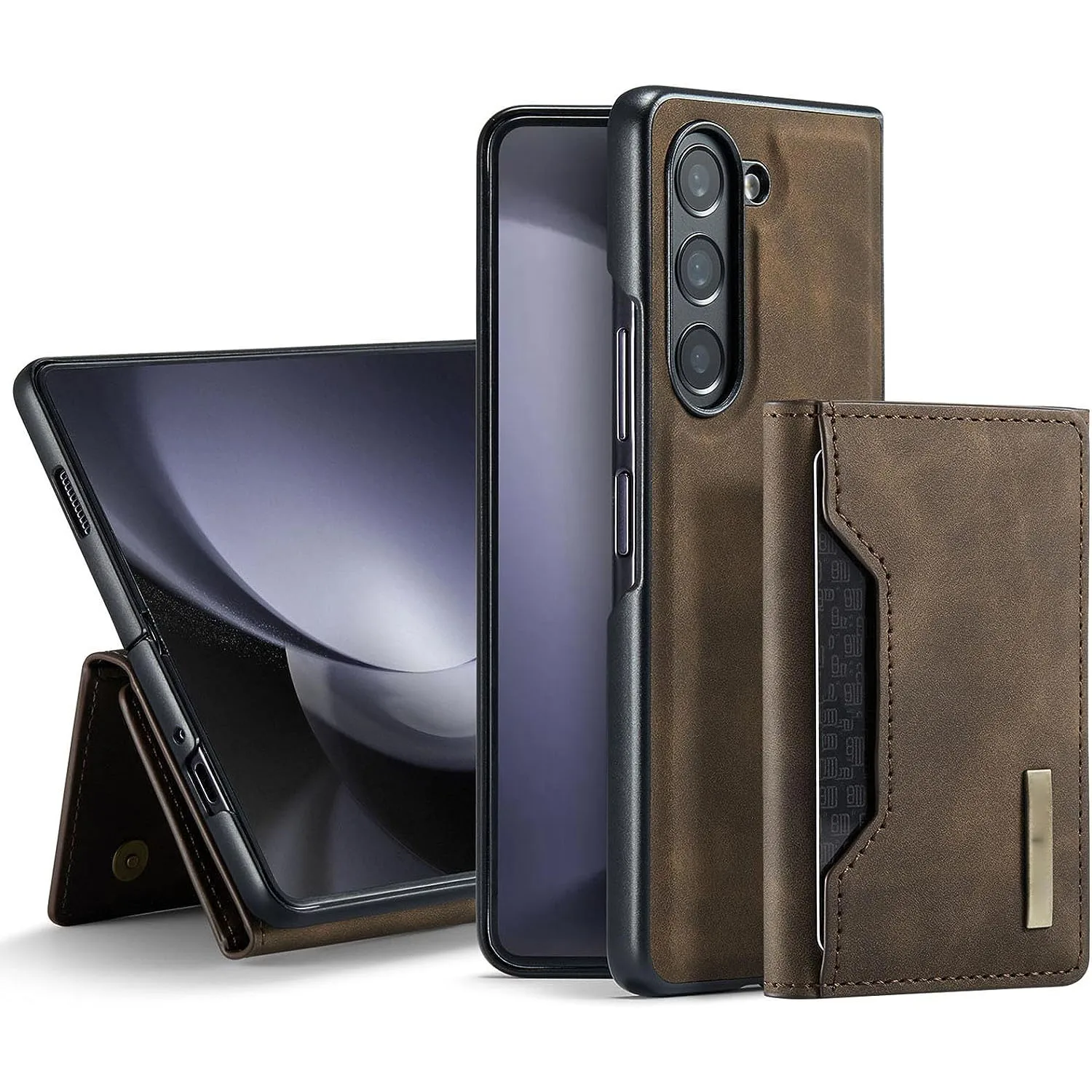 Case for Samsung Galaxy Z Fold 5 5G 2023, Leather Cover Back Magnetic Removal Card Slot Shockproof Case