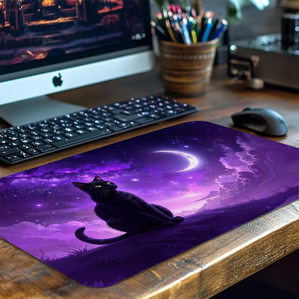 Sky Game Mat, featuring a purple cat and moon theme, suitable for collectible card games and tabletop games. Anti-slip rubber