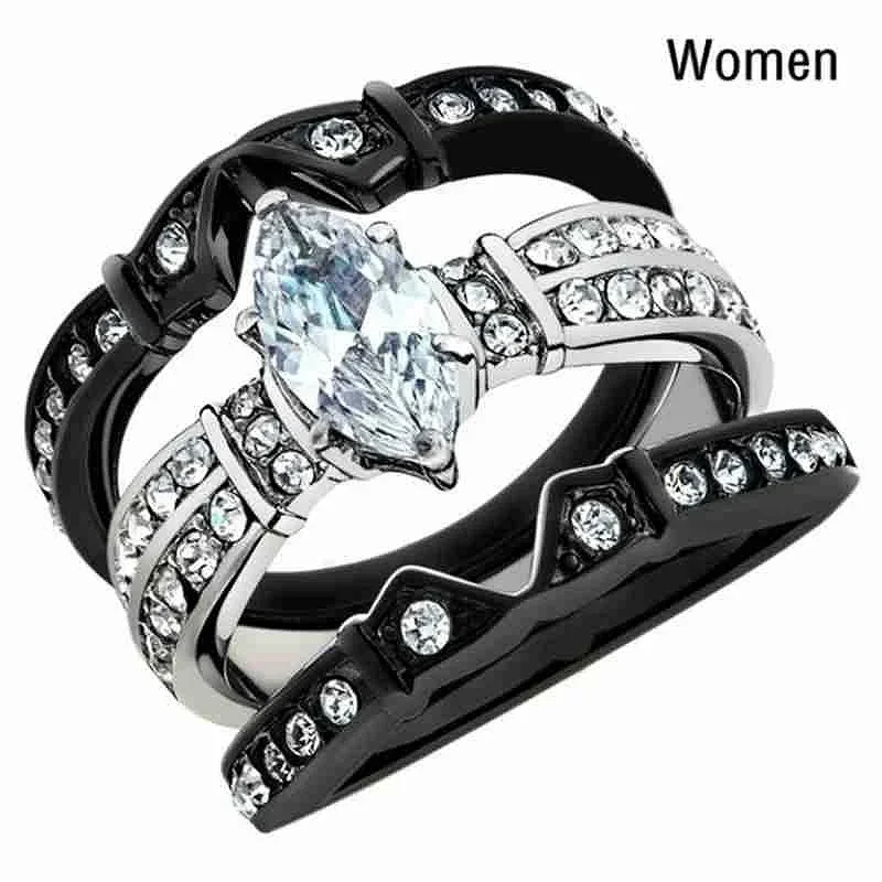 Elegant Men Women Titanium Steel Black Wedding Rings Couple Jewelry Engagement Lover Ring Valentine's Day Anniversary Gift