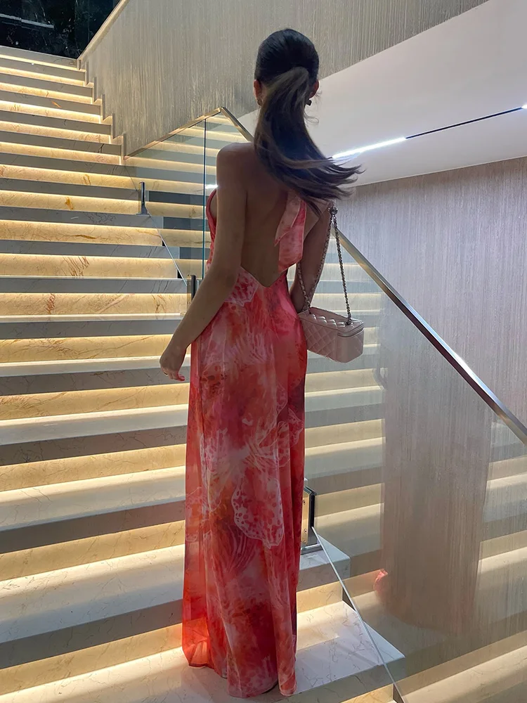 CNYISHE Stampe Maglia Sheer Halter Senza maniche Backless Guaina Moda Holiay Abiti Chic Sexy Club Abiti da donna Donna Aderente