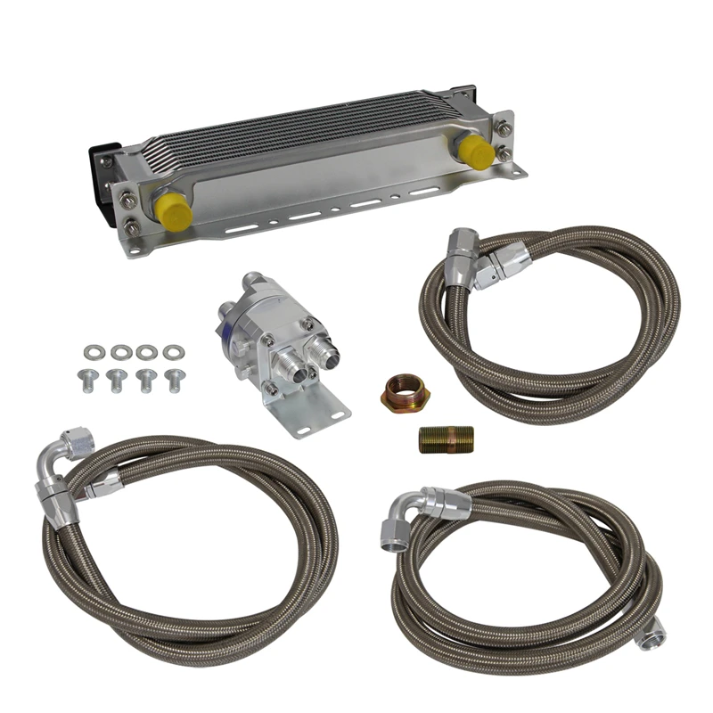 

10 ROW 10AN UNIVERSAL ENGINE TRANSMISSION OIL COOLER 10 ROWS BRITISH TYPE SILVER+ FILTERR ELOCATION KIT