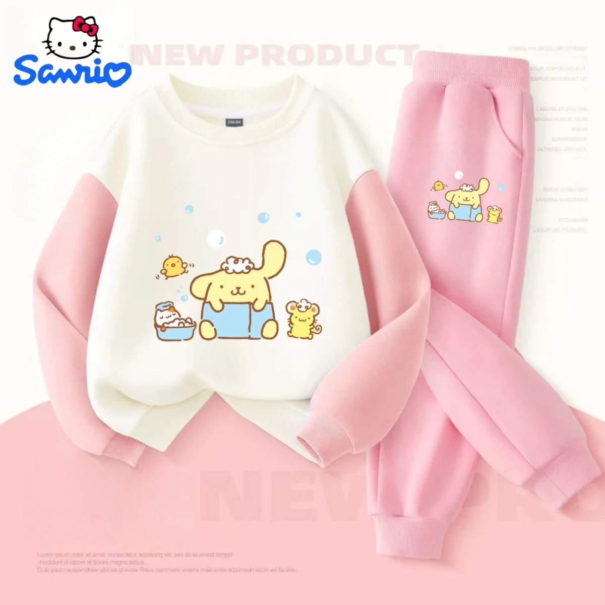

Sanrio Baby Girl Clothes Set Autumn Kid PomPomPurin Printed Sweatshirts Pullover Top & Pants 2pcs Suit Children Boys Tracksuits