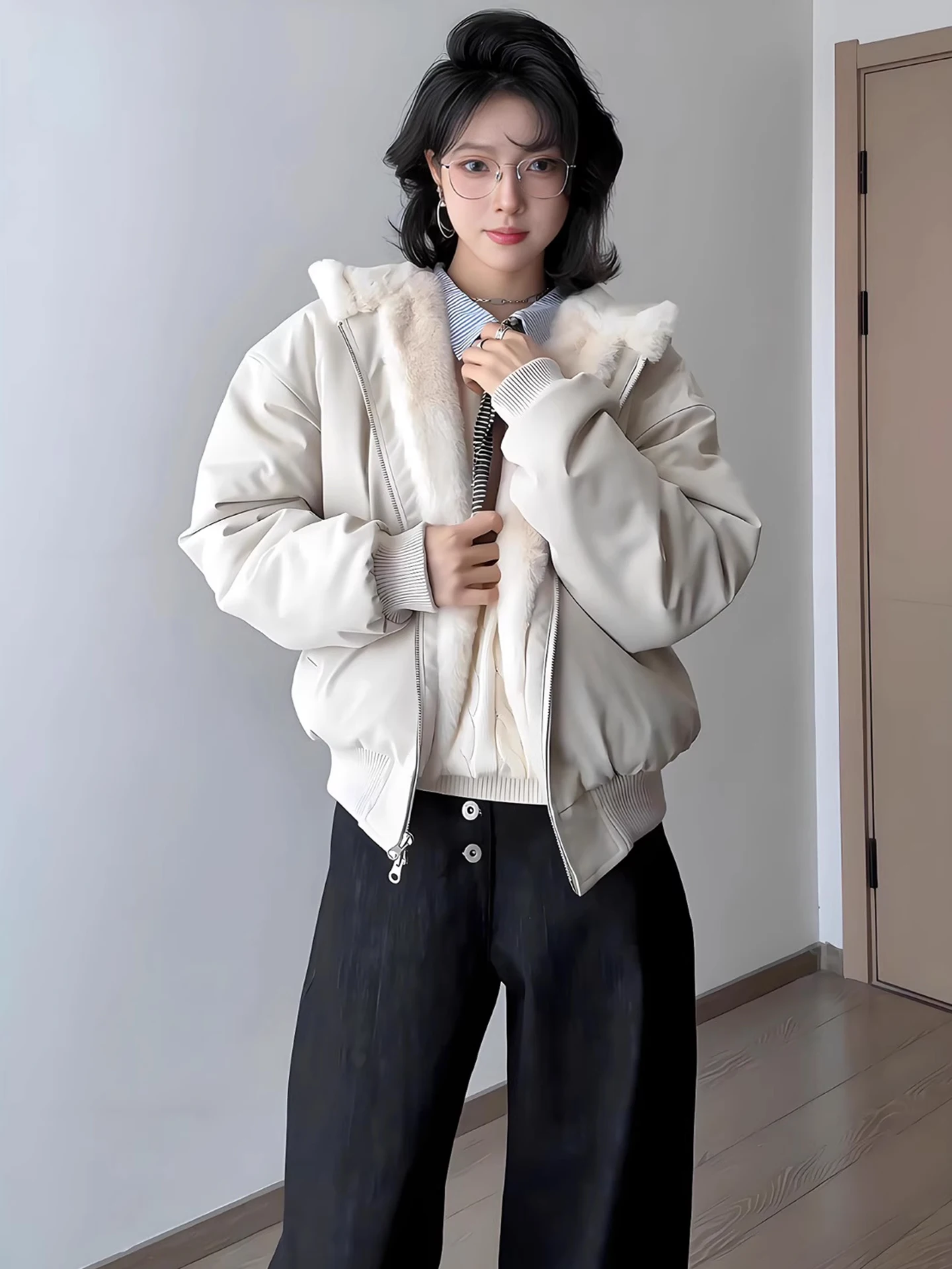 

Cleanfit Men's And Women's Thiened Faux Rabbit Fur Jaet Hooded Cotton Coat Winter Warm Outerwear High-End Feel Zipper Clo...