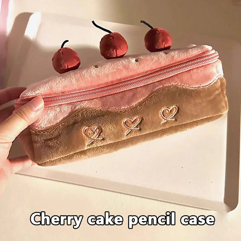 Cute Plush Cherry Cake Pen Bag Exquisite Storage Large Capacity Student Advanced Stationery Korean Stationery Pencil Pouch