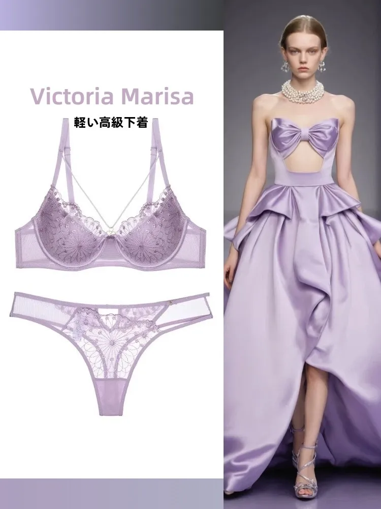 victoria-marisa-sexy-thin-embroidered-lace-underwear-set-women's-large-chest-visual-small-anti-sagging-bra-ensemble