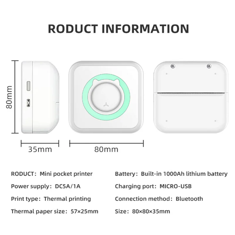 Mini Printer Portable Thermal Stickers Paper Inkless Bluetooth Wireless Impresora Android IOS Portable Label Printer pocket prin