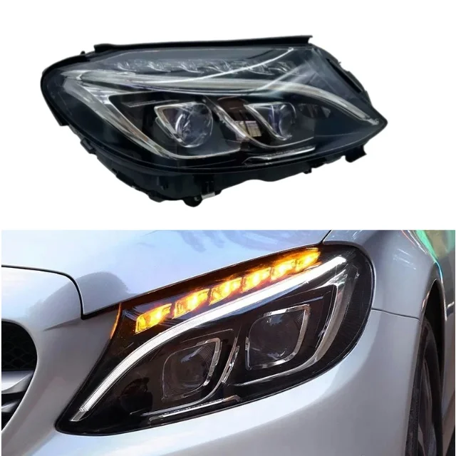 W205 C-Class 2015-2018 High LED Front Headlight Assembly Fit C180 C200 C260 C280 C300 Auto Lighting Parts OEM