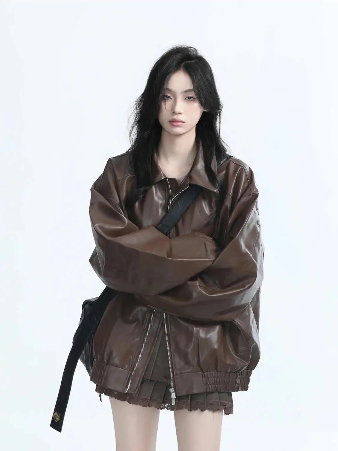 Women Vintage Pu Jacket Fashion Streetwear Oversize Overcoat American style CasualLady Casual Loose Faux Leather Jacket Clothing