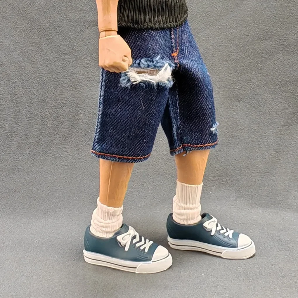 Escala 1/12 soldado masculino moda gola alta colete rasgado shorts jeans roupas acessório modelo para boneca de figura de ação de 6 polegadas