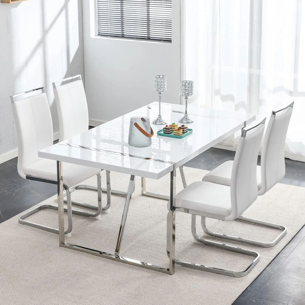 

Dining Table Set for 4, Modern Rectangle White Dining Table with Chairs 4,Ideal for Home,Kitchen Dining Room,Kitchen Table