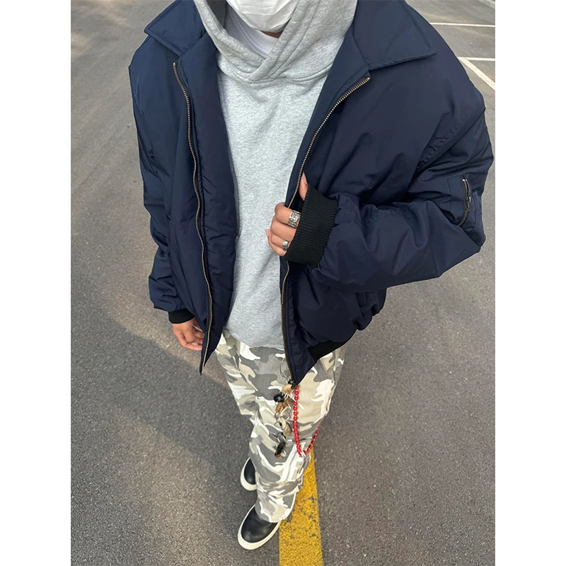 

ort Cotton Jaet Men's Winter Cleanfit Workwear Baseball Sle Pilot Coat k Blue Thi Warm Long Sve Zipper Closure