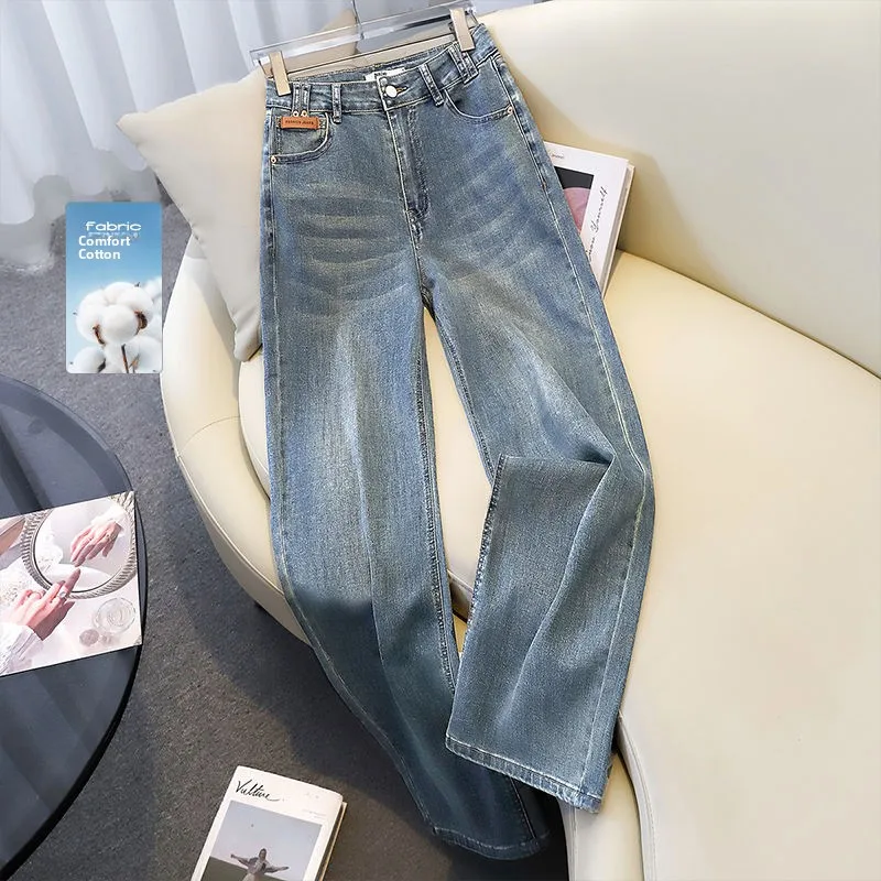 

Модные прямые джинсы с высокой талией, женские весенние джинсы с талией в стиле ретро, Новое поступление, утягивающие длинные универсальные джинсовые брюки