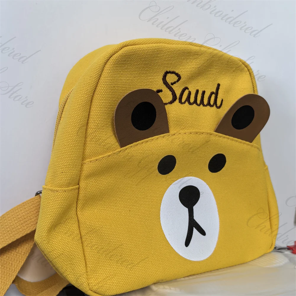 Embroidered Children's Bag Personalized Name Cute Bear Boys Girls Backpack Cartoon Baby Kindergarten Book Bag Outdoor Snack Bags