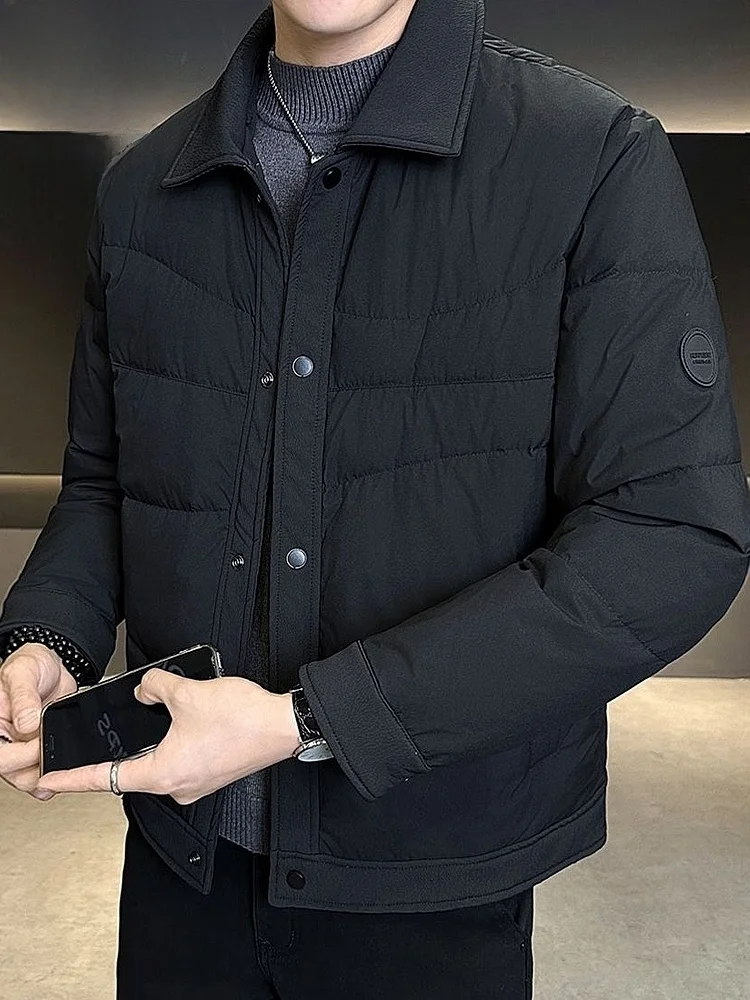 

Мужская пуховая куртка с воротником, ветрозащитная, теплая, повседневная, из полиэфирного волокна, молодежная, модная, зимняя