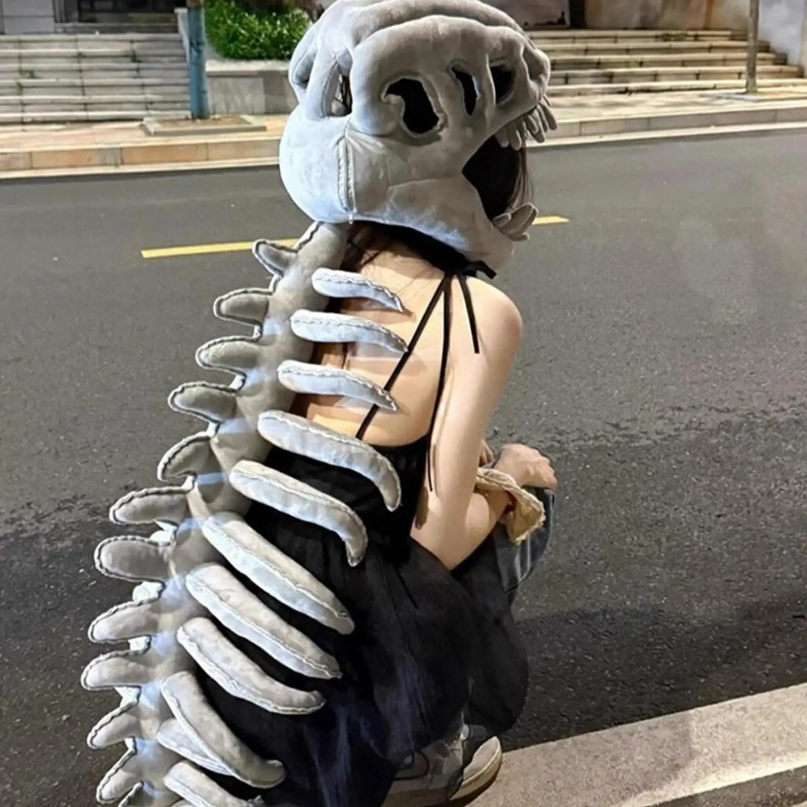 Dinosaur Skeleton Costume Plush Animal Toy Halloween Skeleton Outfit Kids Adults Stage Performance Haunted House Cosplay Prop view 5