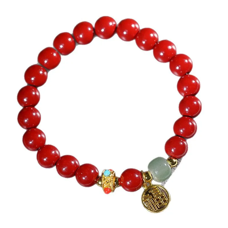 Natural Cinnabar DIY Bracelet 8mm Single Loop Smooth Touch Popular Beaded Blessing Brand Best Friend Jewelry