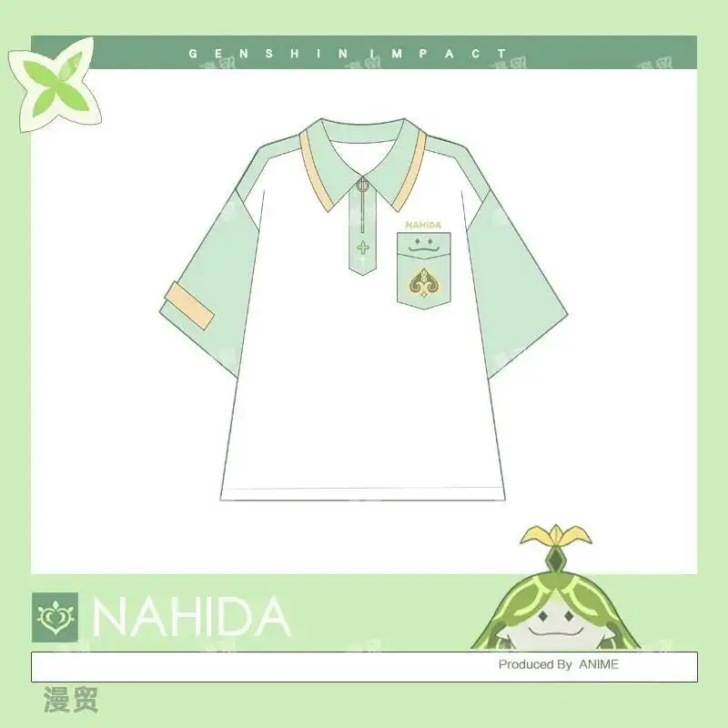 Game Genshin Impact Cosplay Nahida Women Girl Summer Loose Top Short Sleeved T-Shirt Full Set Carnival Costumes