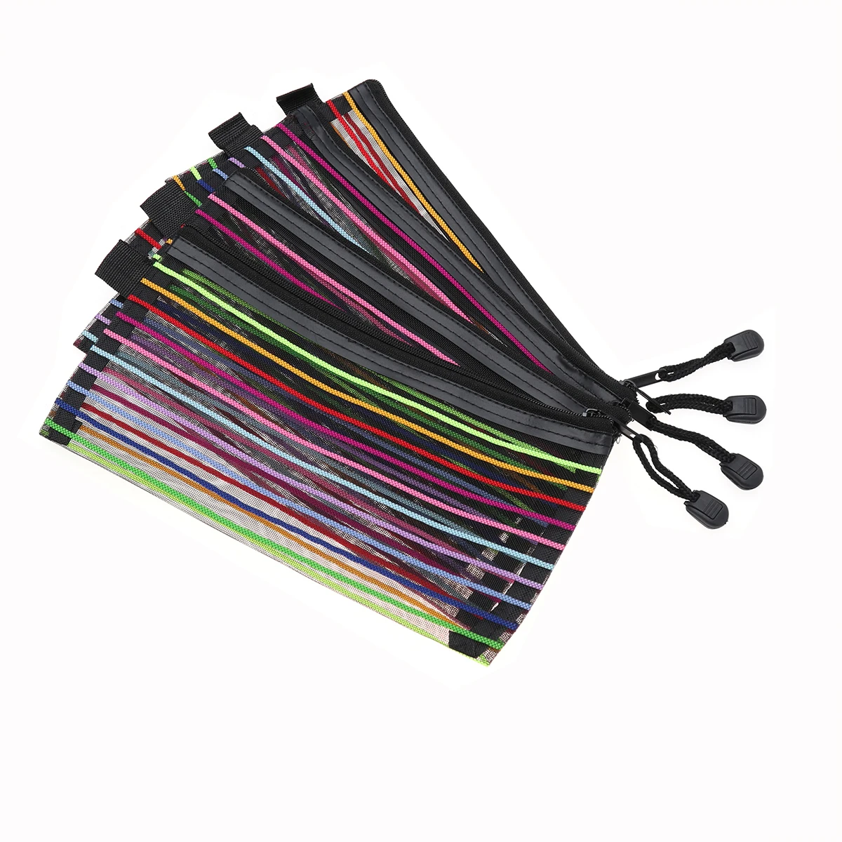

12pcs Nylon Pencil Case Mesh Storage Bag Zipper Rainbow Stripes Clutch Lightweight School Travel Student ganizer