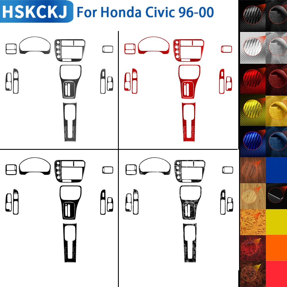 For Honda Civic 1996—2000 Red Carbon Fiber Car Accessories Gear Air Outlet Panel Cover Trim Sticker Interior Decoration