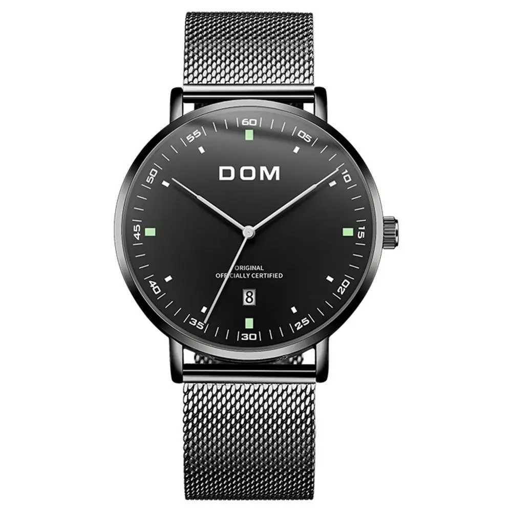 

DOM Men Watches Luxury Brand Ultra Thin Quartz Watch Sport Waterproof Steel Belt Business Clock Wrist Watch M-1290