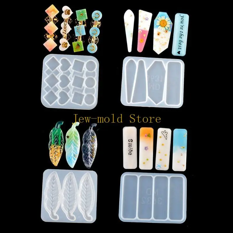 C71B 10pcs 수지 금형 DIY 헤어 핀 주조 금형 세트 바렛 실리콘 몰드 보석 에폭시 수지 아크릴 헤어 클립 금형 키트