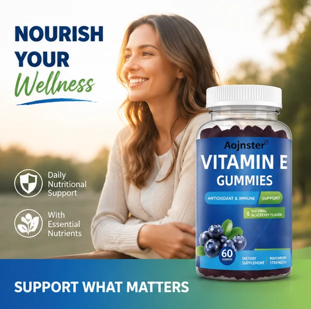 Natural Vitamin E Gummies, Blueberry Flavor, Support Cardiovascular Nutrition, Easy To Take, 60 Count Supplement