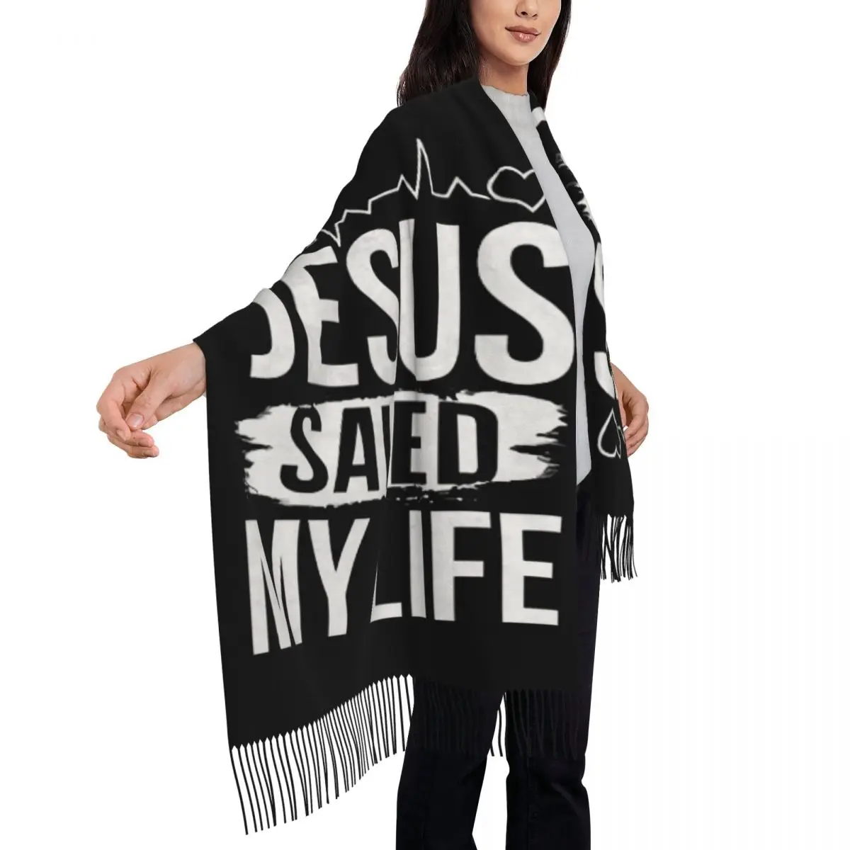 Custom Print Jesus Saved My Life Scarf Women Men Winter Fall Warm Scarves Christ Religion Christian Faith Shawls Wraps