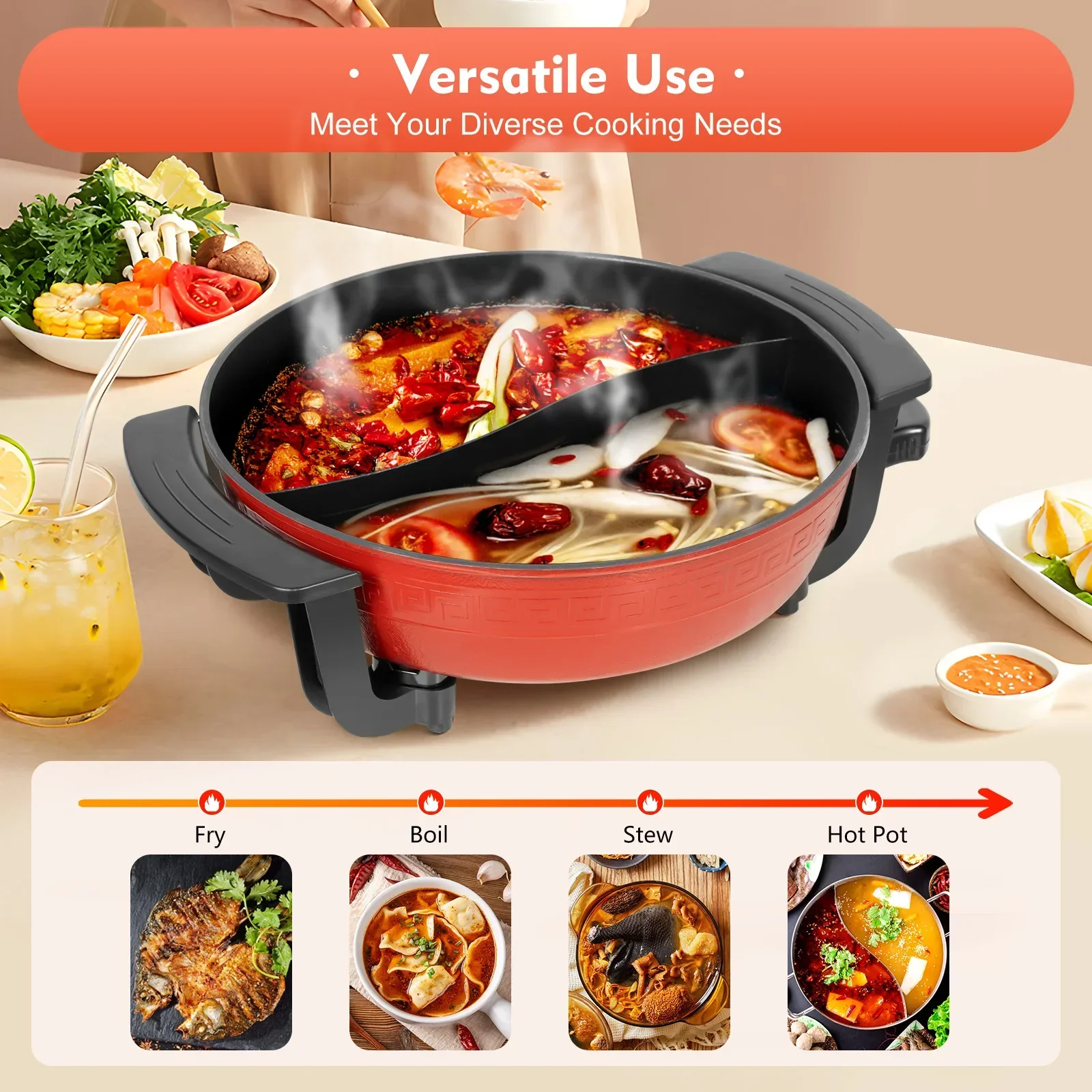 Marmite électrique 6L double marmite 1360W marmite électrique Yin Yang marmite Wok multifonctionnelle pour Restaurant familial