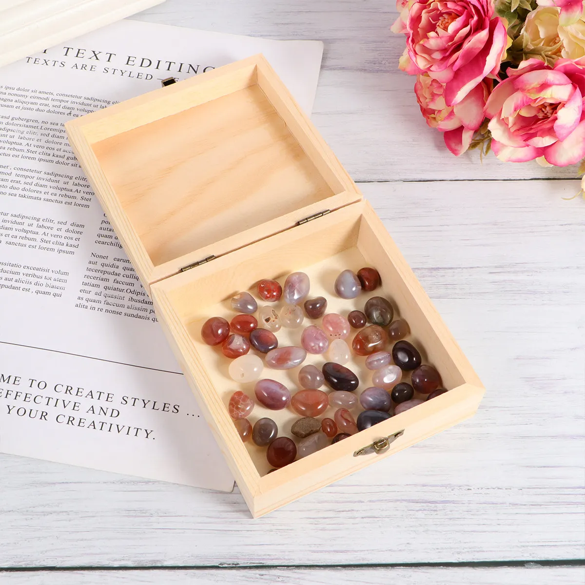 

Wooden Jewelry Box Small Square Retro Design Creative DIY Storage Organizer Holder for Mini Jewelry Rings Earrings Trinkets Gift
