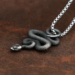 Vintage Snake Pendant Necklace for Men Fashion Punk Stainless Steel Gothic Animal Biker Necklace Jewelry Gift Dropshipping