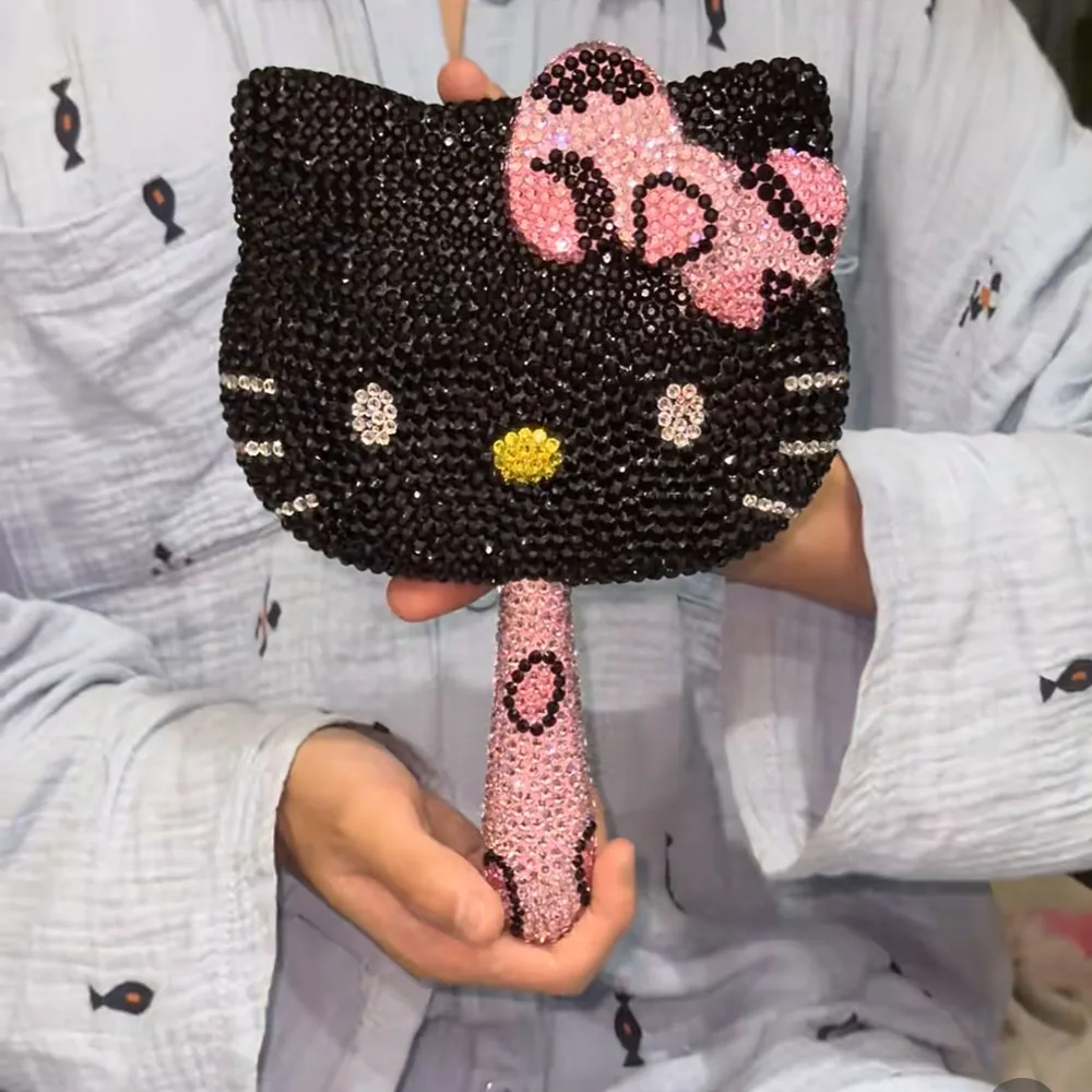 

Kawaii косметическое зеркало с героями мультфильмов, блестящие стразы, милое красивое ручное зеркало с бриллиантами, розовое флип, милые подарки на день рождения