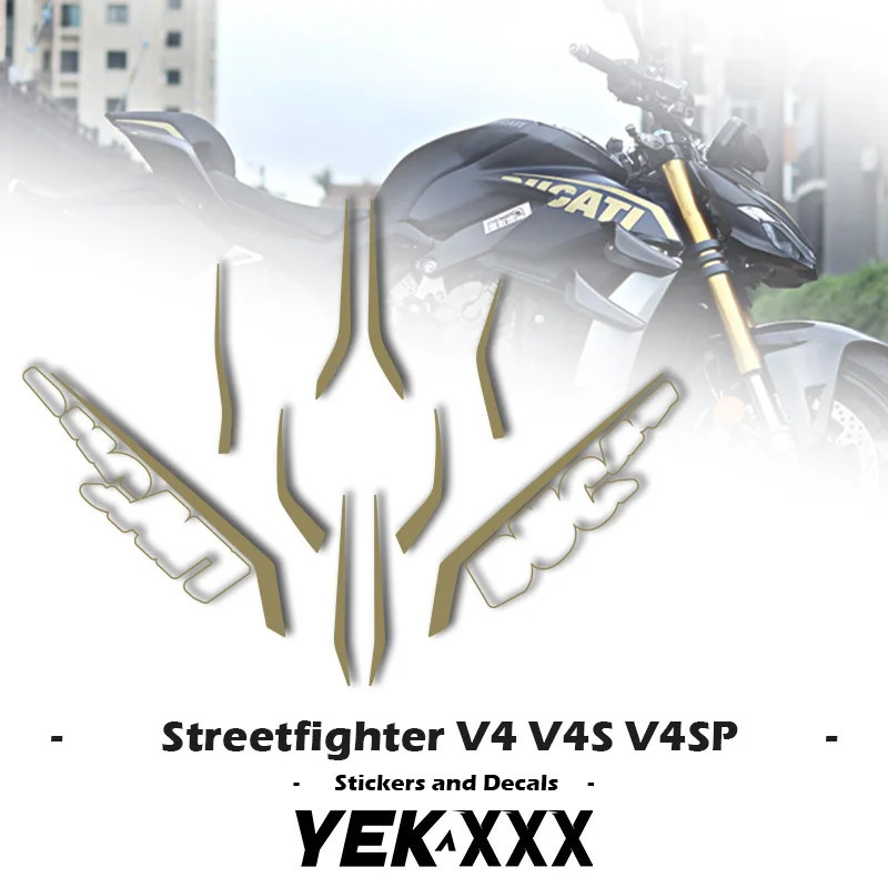 

V4 V4S V4SP Fairing Shell Pull Flower Sticker Decal White Matt Gold Upper Fairing Decal For Ducati Streetfighter V4 V4S V4SP