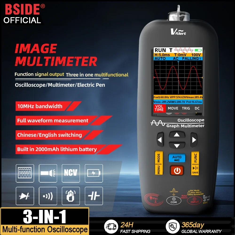 

BSIDE Handheld Oscilloscope Multimeter Professional Digital Oscilloscope DC AC Voltage Current Capacitor Ohm Diode Hertz Tester