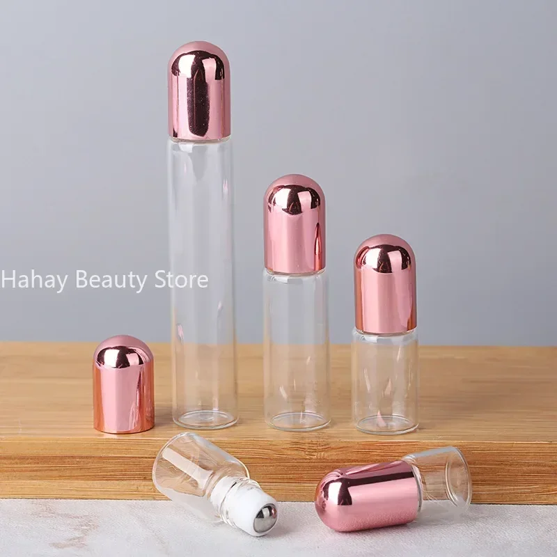 1 pcs 1ml 2ml 3ml 5ml 10ml Transparent Steel Ball Roll on Bottle Essential Oil Perfume Vials Cosmetic Glass Container for Travel