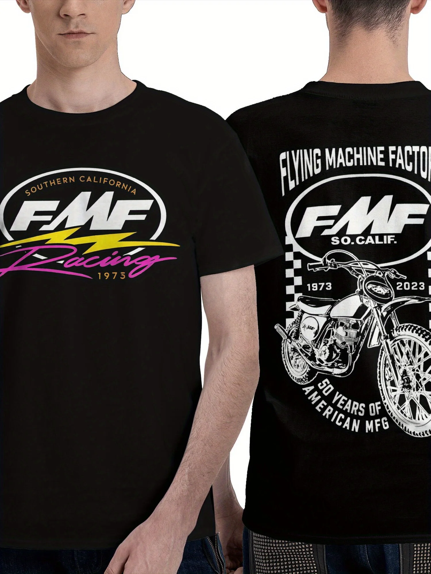 

FMF Racing Herman Men's Vintage Motorcycle Graphic T-Shirt Cotton Regular Fit Retro Racing Design Checkered Flag Motorcycle Art