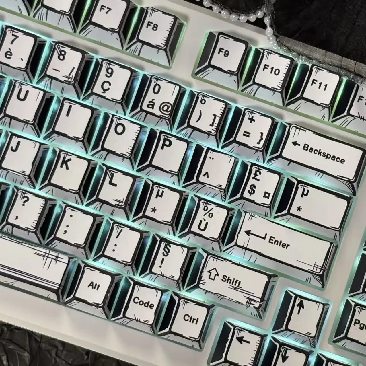 

150-клавишные колпачки для клавиш с комиксами и ветром, французские Chreey, PBT, сублимационные, черно-белые, с граффити, мужские офисные простые механические колпачки для клавиш