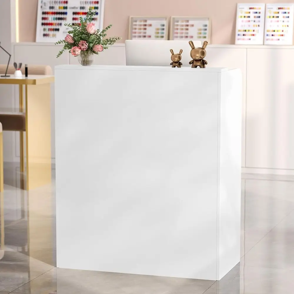 Retion Desk with Counter, Small ront Desk w/Lockable Der, Wooden ern Retion Table or Sn Lobby Oice Home (White, 32)