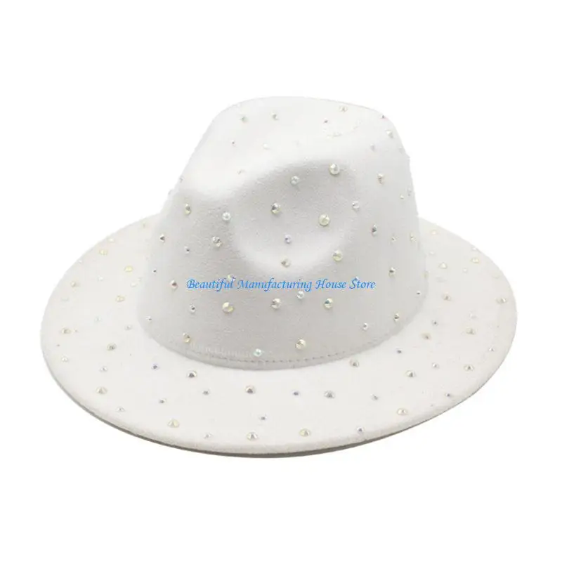 

E56A Bejeweled Hat Wide Brim Cowboy Hat Versatile for Men Women Singers Comedian
