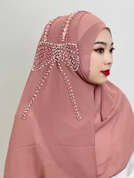 Hijab musulmano con fiocco grande Hijab in rilievo invia Hijab arabo decorativo donna Hijab lucido morbido facile da indossare Hijab turchia sciarpa avvolgente per la testa