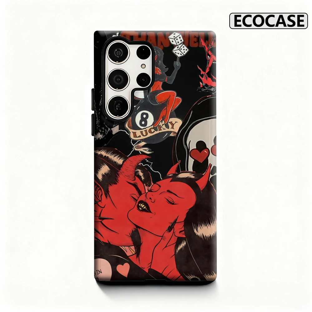 حافظة هاتف أكثر سخونة من الجحيم لهاتف سامسونج جالاكسي S25 Ultra S24 S23 Ultra Plus غطاء خلفي لامع بطبقة مزدوجة #1