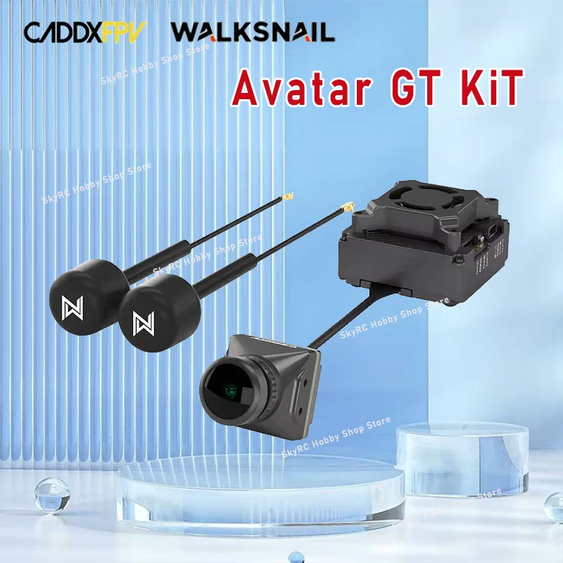 Caddx Walksnail Avatar GT FPV kit, 2W VTX, 1080P 100fps 160°FOV, dual antennas & 256GB DVR, complete video transmission set
