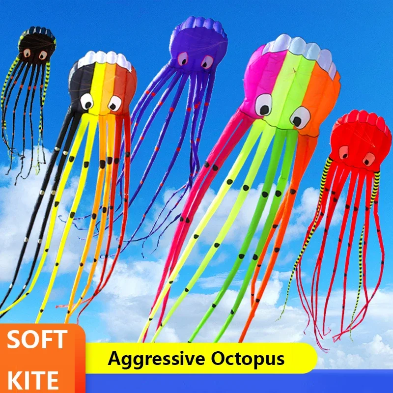 

3D 8-meter Large Octopus Soft Kite with Various Colors Inflatable Kite Tear Resistant and Waterproof Nylon Fabric Belt